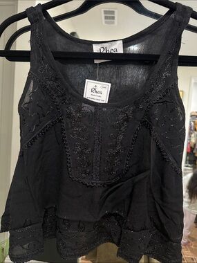 Rhea Black Embroidered Baby Doll Crop Top